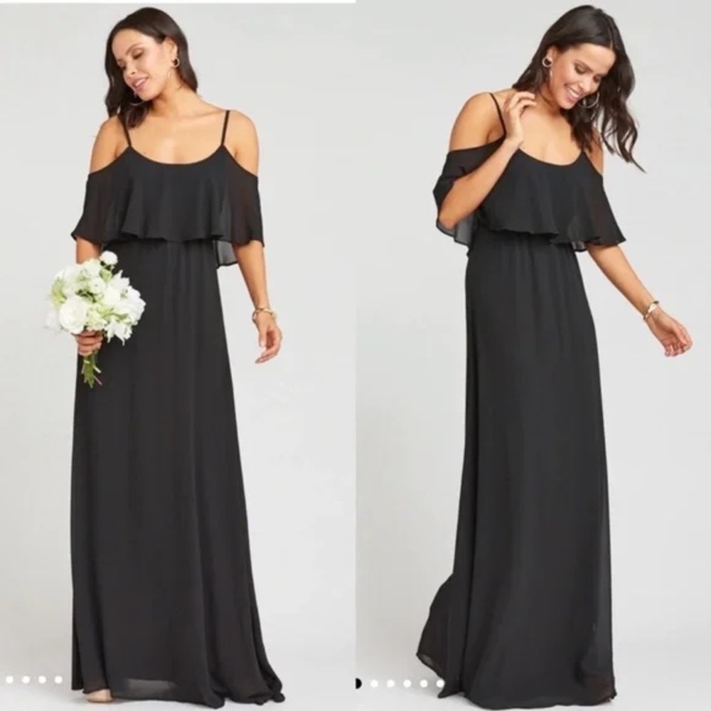 Show Me Your Mumu Formal Caitlin Ruffle Maxi Dress in Black Chiffon Size S (355)